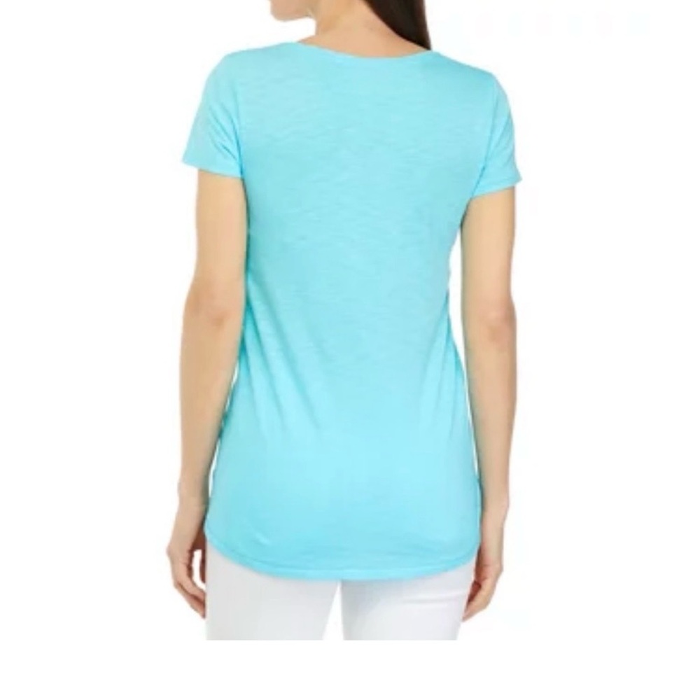 Lilly Pulitzer Blue Ibiza Etta Scoop Neck V-Neck Short Sleeve Tee Large - Picture 2 of 9